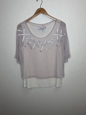 Robert Rodriguez Mauve Sheer Layered Top with Silver Sequin Accents